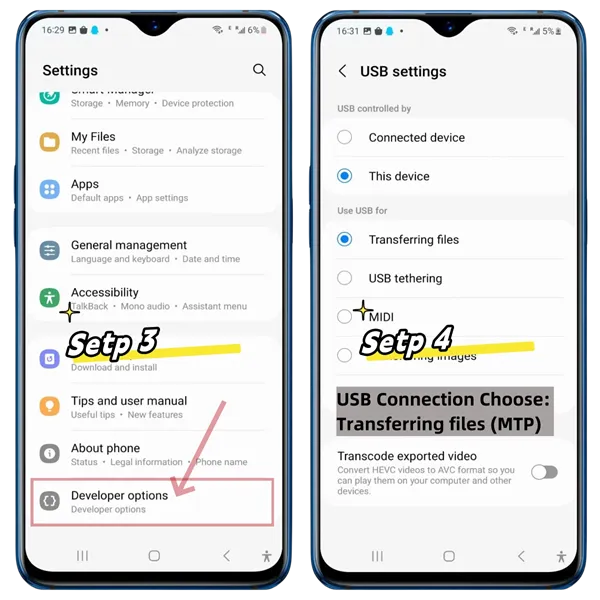 Aktivera USB-felsökning Steg 3-4